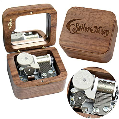 Sinzyo Sailor Moon Vintage Holz mechanische Spieluhr Geburtstag Geschenk Weihnachten Valentinstag (Nussbaum Musical Note)