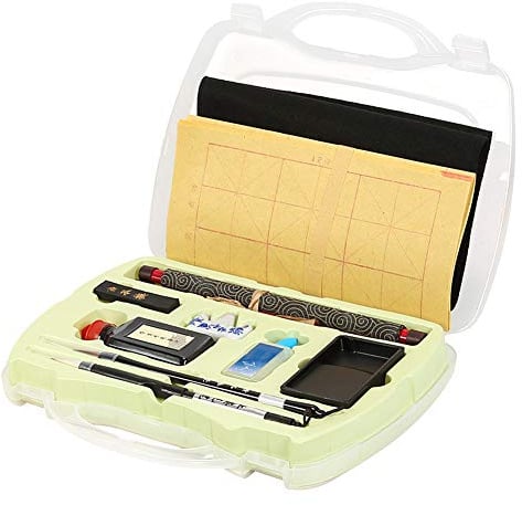 Fydun Juego de caligrafía tradicional china, con pincel, pluma, tinta, papel de escritura, caja de herramientas, kit para principiantes, escritura y pintura