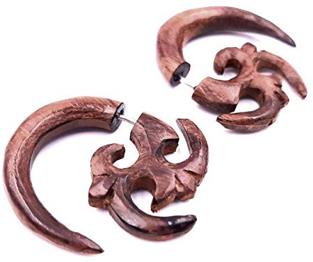 Faux Ecarteur en Bois créoles boucles d'oreilles Piercing Ethnique Gauge Expander Wood Wooden Fake Spirale