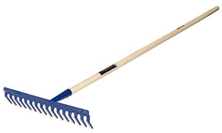 Laubrechen Laubbesen aus Kiefernholz und Qualitätsstahl Fächerbesen mit langem Stiel aus Holz Werkzeugkopf mit 16 Zinken Laubharke für Garten und Rasen Gartenrechen Gehärtet 150 cm