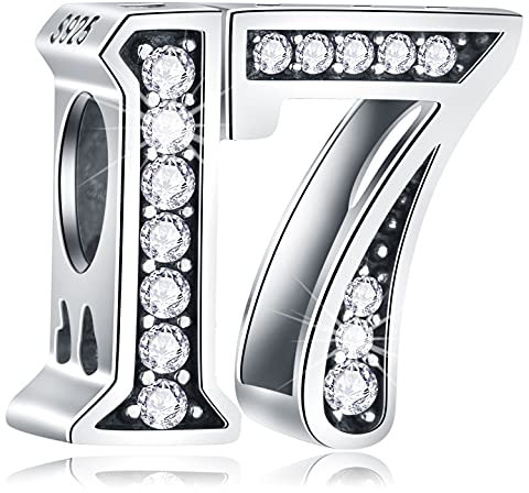 17 Birthday Charms fits Pandora Moment Bracelet, 925 Sterling Silver 17th Anniversary Beads with CZ Birthstones, Number 17 Years Old Gifts for Christmas/Thanksgiving Day