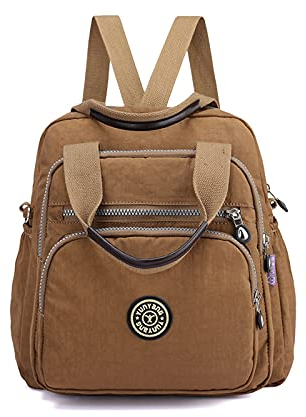 PORRASSO Sac à Dos de Loisirs Femme Sac D'épaule Sac Bandoulière Nylon Sac à Main Daypack pour Travail Voyage Usage Quotidien Kaki