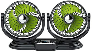 Auto Ventilator 360 Grad Drehbarer,Asudaro 12V 24V Tragbarer Auto Mini USB Ventilator Doppelköpfiger Auto Fan Einstellbarer 2-Gang-Lüfter Auto Kfz Ventilator für Auto LKW Lieferwagen RV,12V gelb