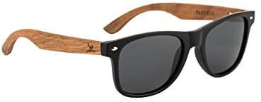 AlpDeer Holz Sonnenbrille Walnuss Damen und Herren UV400 Polarisiert (schwarz)