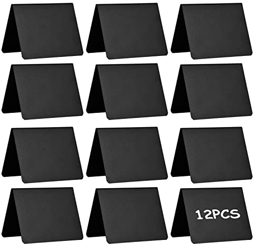 12pcs Mini Pizarras, 10 x 7,6cm Pizarra Pequeña, Mini Pizarra de Plástico, Tablero Signos de Mensajes Mini con Soporte Para Bodas, Carteles Comida Fiesta,Carteles Table Mensajes Mesa (A Forma)