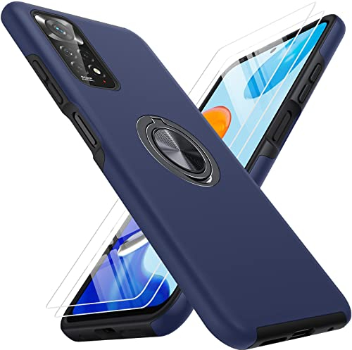 KOVASIA Handyhülle für Xiaomi Redmi Note 11/Note 11S Hülle 4G, Stoßfeste Schutzhülle mit um 360°Drehbarem Magnetringhalter Ständer, Handytasche Case für Redmi Note 11/11S(Blau)