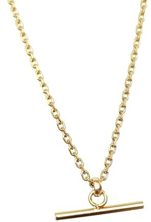Source 18 inch T-bar Pendant Necklace with 2mm 18ct Gold plated Diamond Cut Trace Chain