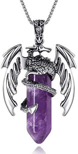XIANNVXI Dragon Necklace Dragon Gifts for Women Men Amethyst Necklaces Goth Gothic Dragon Pendant Crystal Necklace Jewellery