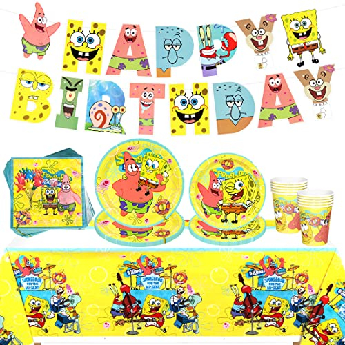 Gebutstag Deko Partygeschirr,52 Stück Geschirr Kit,Party Supplies Set,Teller,Becher, Servietten ,Tischdecke,Happy Birthday Wimpel Banner für Partyzubehör Junge Mädchen Dekorationen