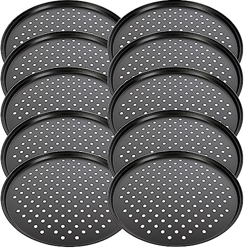Schramm® 2, 4 o 10 pezzi di teglia per pizza forata rotonda ø 33 cm a scelta con e senza supporto per pizza, piastre rotonde rivestite con rivestimento antiaderente, set da forno per pizza,
