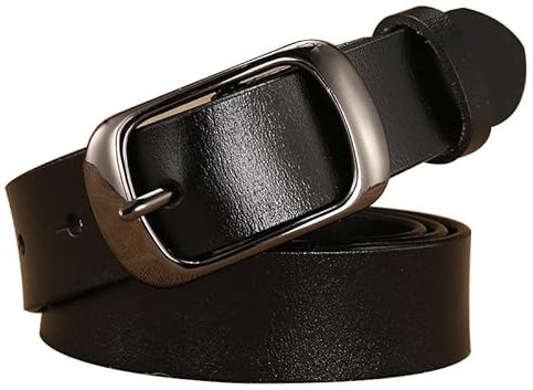 DORIS&JACKY Frauen Leder Gürtel Mit Schnalle Mode Taille Gürtel Für Jeans Hosen Kleid 1 Zoll Breite Gurt, Schwarz, IN