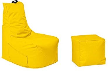 Momiralland Komfort Sitzsack XL - XXL mit Hocker Sitzkissen BodenKissen Sessel In- & Outdoor geeignet Gaming Sitzsack für Erwachsene und Kinder (Gelb, XXL - Durchmesser 80 cm)