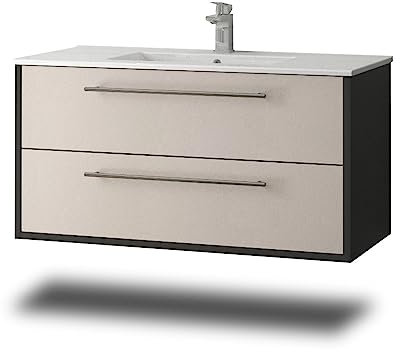 Stil.Zeit Evelia Badmöbel inkl. Waschbecken | Waschtisch mit Unterschrank 100.5 cm | Anthrazit/Hellgrau | Metallgriffe/hängend