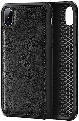 ONES for iPhone Xs Max PU Leather Case 『 Four Corner Airbags 』『 Anti-fingerprint 』『 TPU Bumper Non-slip 』『Wireless Charging』 Sturdy Impact Absorb Shockproof Hard Cover - Black