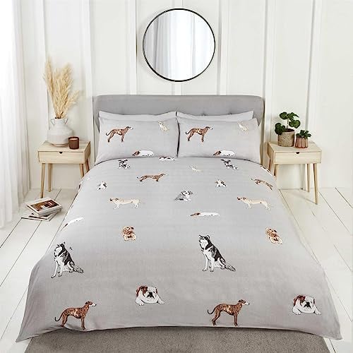 Rapport Home Pawsome Wende-Bettwäsche-Set mit Hundemotiv, Mikrofaser, für Einzelbett, Grau