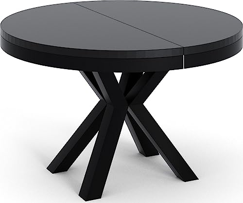WFL GROUP Runder Ausziehbarer Esstisch im Loft-Stil - Industrieller Tisch mit Schwarzen Metallbeinen - Platzsparender Tisch für Wohnzimmer - Schwarz - 120 bis 200 cm
