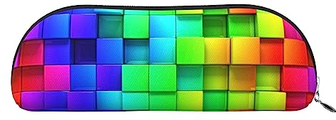 TOMPPY Rainbow Color Plaid Printed Pencil Case Stand Up Pencil Pouch Small Pencil Holder Case Stationery Organizer Makeup Bag with Zipper Closure, silber, Einheitsgröße, Make-up-Tasche