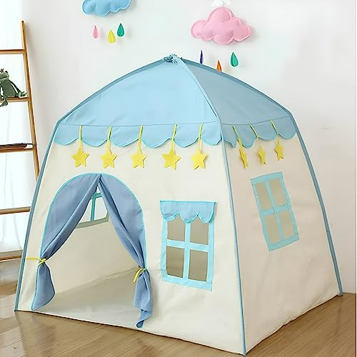 Kinderspielzelt Spielzelt für Kinder Drinnen Tipi Zelt Kinderzelt Spielhaus Playhouse Kinderspielhaus Kinderspielburg für Jungen Märchen, innen und außen (Blau)