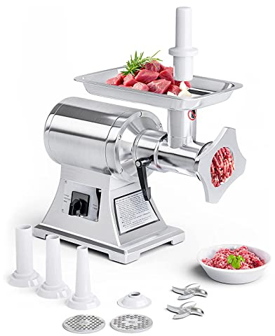 Picadora de carne eléctrica, picadora de carne comercial de 1,5 HP, 1100 W, 550 lb/h de acero inoxidable, máquina eléctrica industrial para picar carne, embutidora de salchichas para el hoga