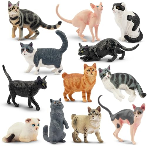 EYSCOTA Cat Toys Figurine Set, 12PCSRealistic Cat Cake Toppers Kitten Toys, Christmas Birthday Gift for Kids 3-5 Toddlers