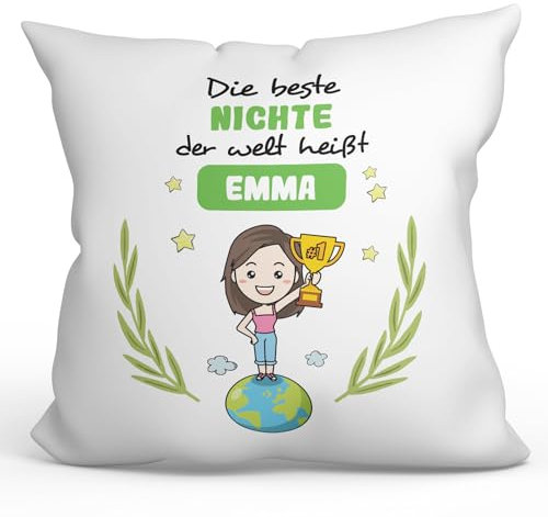 Mugffins Personalisierte Kissen mit Füllung mit Spruch für NICHTE - Auf Deutsch - der Beste der Welt - 40 x 40 cm - Individuell Anpassbar Geschenk