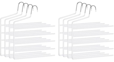 SONGMICS Hosenbügel platzsparend, 8er Set, Mehrfach-Kleiderbügel, offenes Ende, rutschfest, für je 5 Hosen, für Jeans, Handtücher, Schals, weiß CRI034W08