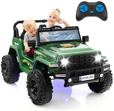 GYMAX 24V Kids Ride on Car, 2-Seater Battery Powered Toy Car with Remote Control, Lights, Music, Bluetooth, Radio, USB Port, High/Low Speed&Slow Start, Children Electric UTV for 3 Years Old+ (Green)