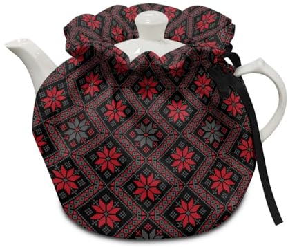Poceacles Ethnic Plaid Floral Print Tea Cosy Tea Pot Dust Cover, Kitchen Teapot Cover Insulation and Keep Warm Washable Tea Kettle Dust Cover Tabletop Decor for Home Kitchen Table Hotel Tea Party