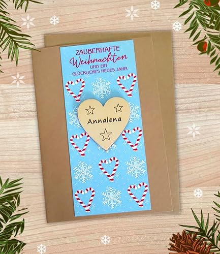 Weihnachtskarte mit Namen personalisiert Weihnachten Herz aus Holz