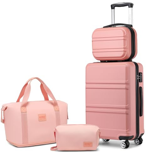 Kono 4-Piece Luggage Set, Lightweight ABS Hardshell 12 Cosmetic Case and 20 Carry-On Suitcase with TSA Combination Lock Includes Travel Duffle Bag and Toiletry Bag (Nude)