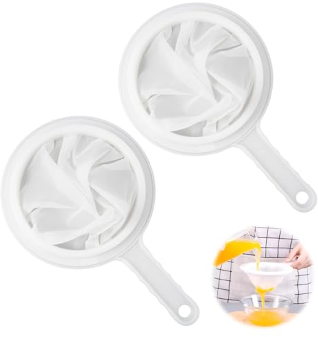 2 Pièces Tamis en Nylon avec Poignée, 200/400 Mesh Tamis Filtre Alimentaire, Passoire à Mailles Fines Nylon Filtre à Mailles, Réutilisable Tamis de Cuisine pour Lait de Soja, Thé, Jus, Vin, Café