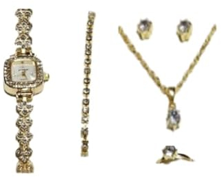 Mr. Gadget's Solutions Gift for Women Quartz Wrist Watch with Necklace,Earrings, Ring and Bracelet Set - Gold