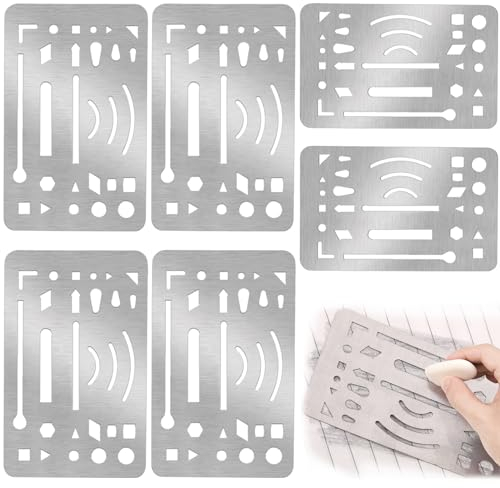 GZLCEU 6 Stück Radierschablone, 27 Löcher Zeichenschablonen für Kunstdesign, Ingenieurdesign, Mechanischen und Architektonischen Zeichnungen(Edelstahl)