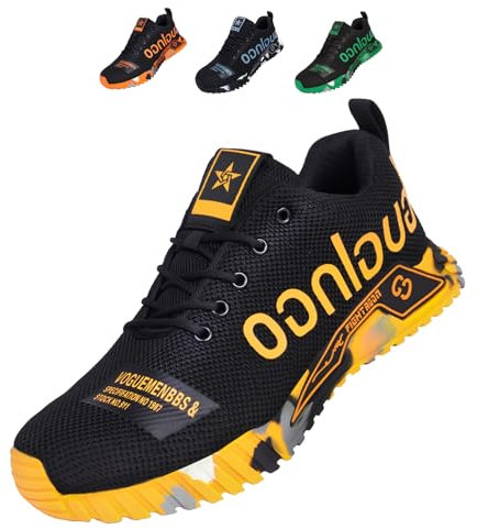 artSew Zapatos de Seguridad para Hombre Ligero Zapatillas Trabajo Mujer Comodo Transpirables Calzado de Seguridad con Puntera de Acero para Construcción y Fábricas (Amarillo, 44EU)