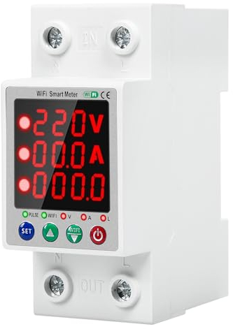 DEWIN Protezioni di Sovratensione e Sottotensione,2P AC230V 63A Stabilizzatore di Tensione 220V Misuratore Consumo Elettrico Wifi con Display LCD