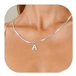 Esmoly Kette Damen Kette mit Buchstaben A-Z Necklace Women Silber Buchstaben Kette für Freundin 14K Vergoldet Anhänger Halskette Abschluss Geburtstag Geschenke für Frauen (Silber A)