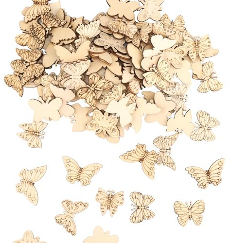ALEGRE 100 Stück Schmetterlinge Streudeko Holz Deko Schmetterling,Holz Schmetterling zum Basteln,Schmetterlinge Konfetti Streudeko Geburtstag,Tischdeko Holz Schmetterling für Hochzeit Party