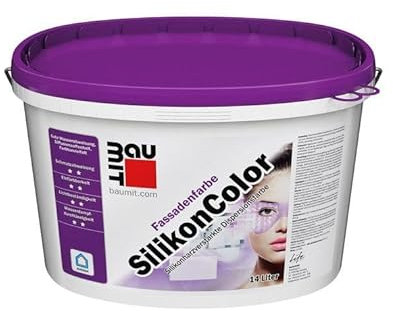 BAUMIT 32 x SilikonColor Fassadenfarbe Farbe silikonverstärkt weiß 14 Liter - verarbeitungsfertig. Silikonverstärkt. Airless spritzbar, wasserdampfdurchlässig, wasserabweisend, CO2-durchlässig.