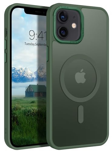 GUAGUA Funda para iPhone 12, iPhone 12 Pro, funda mate magnética [compatible con MagSafe] Resistente a los golpes, parte trasera translúcida, funda fina para iPhone 12/12 Pro (6,1 pulgadas), verde