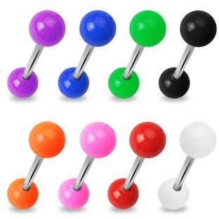 Piercing lot 8 langue boule couleur petante bille plastique huit couleur rose noir bleu blanc rouge violet orange vert