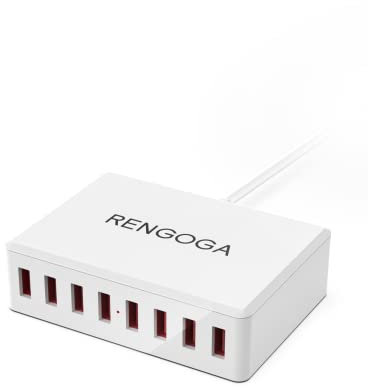 RENGOGA Caricatore USB Multiplo, 50W 8-Port Stazione di Ricarica USB Multipla 5V/10A Caricabatterie USB, Carica Rapida Alimentatore per iPhone iPad Samsung Galaxy Pixel Huawei Xiaomi-Bianco