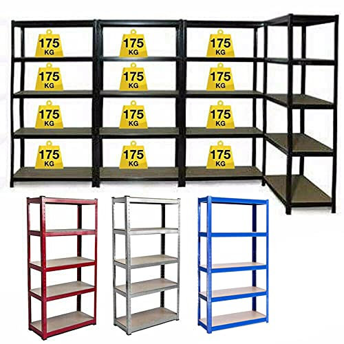 Robustes 5-stöckiges Stahl- und Holzregal für die Garage, Regaleinheiten zur Aufbewahrung für Zuhause, Werkstatt, Schuppen, Büro, 150 cm x 70 cm x 30 cm, verzinkt