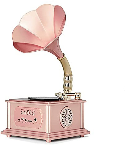 Tocadiscos Bluetooth con altavoces integrados, fonógrafo retro vintage con cinturón de 3 velocidades, grabadora portátil rosa dorado