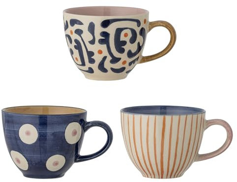 Bloomingville Eviaya Tasse, Blue, Steingut, T9,5xH7 cm, 3er Set, 290 ml