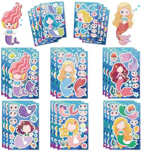 Meerjungfrau Aufkleber, DIY Meerjungfrau Gesicht Aufkleber, Kinder Aufkleber, machen Gesicht Aufkleber, Kinder Meerjungfrau Aufkleber, Kinder Party lustige Gesicht Aufkleber