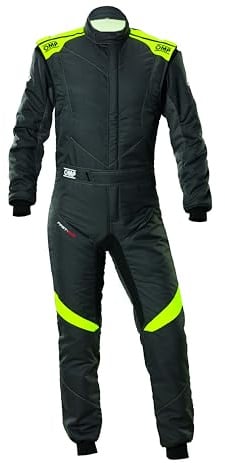 Omp - First Evo Race Suit, FIA 8856-2018, Comfort and Breathability, Anthracite/Fluo Yellow, Size 60