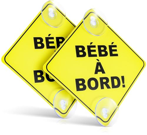 Lot de 2 Panneaux d'Avertissement Bébé à Bord pour Voiture - 12,5 cm - Autocollant de Sécurité avec Double Ventouses pour Fenêtre