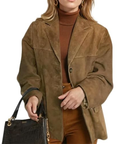 HAQJWMZC Abbigliamento Donna Donne in Pelle Scamosciata Giacca di Pelle in Pelle Autunnale A Petto Singolo Petto Sciolto Cappotto di Strada da Donna Esterni-Marrone-m