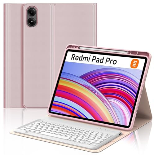 WAVATA Clavier pour Redmi Pad Pro 12.1/Xiaomi Poco Pad 2024, Étui Clavier pour Xiaomi Redmi Pad Pro Magnétique Bluetooth Amovible Français AZERTY Layout, Rose