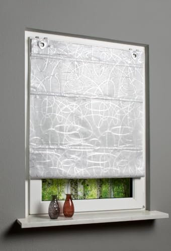 Magnetrollo Raffrollo Fenster-Gardine Raffgardine Ösenrollo Vorhang Dekostoff Blende Lurex MIT Fensterhaken in Farbe Natur Silber 1 Stück BxH: 60 x 130 cm Natur